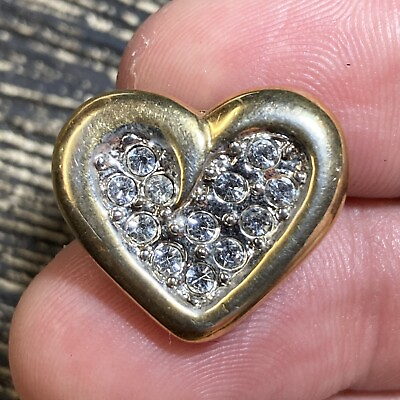 #ad Gold tone jeweled heart love Lapel Pin Vest Collectible EUC K499 $12.95
