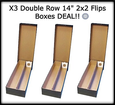 #ad 3 Heavy Duty Transport Box Paper Holder Coin Flips Double Row 2x2 Storage 14 In $33.50