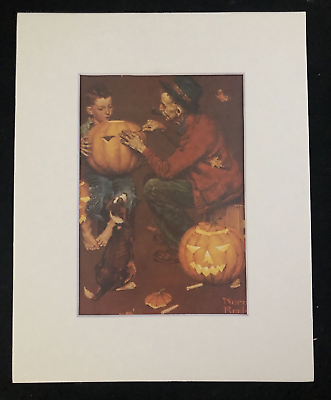 #ad Norman Rockwell quot;Pumpkin Carvingquot; Halloween Tradition Matted Art Print $20.99