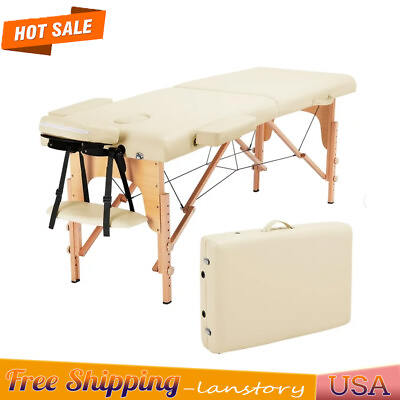 #ad 84quot; Wooden 2 Section Massage Table w Headrest Armrest Portable Spa Beauty Salon $188.99