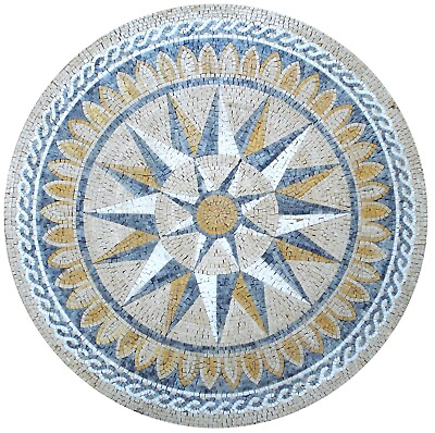 #ad Handmade Blue and White Mediterranean Sun Mosaic Medallion $499.00