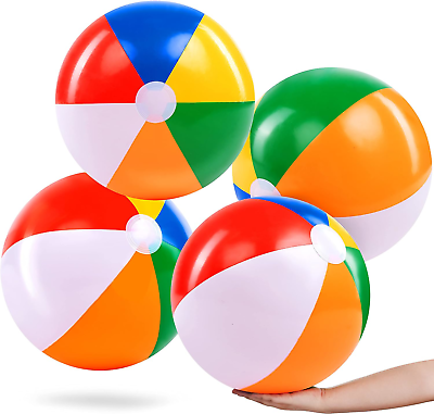 #ad JOYIN 4 Packs 20quot; Inflatable Beach Balls Large Rainbow Beach Balls for Pool and $15.86