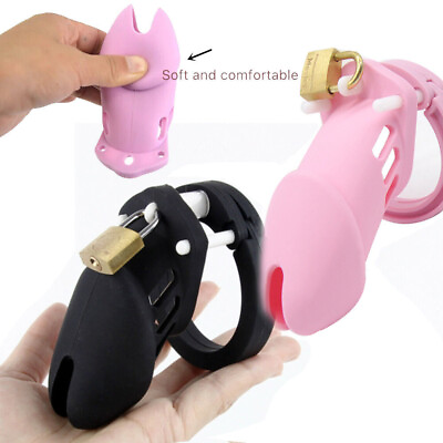 #ad Male Chastity Cage with 5 Penis Rings Silicone Chastity Belt Lock Cage Restraint $17.99