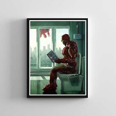 #ad Iron Man Bathroom Art quot;Iron Thronequot; Framed Marvel Parody Art Print $75.00