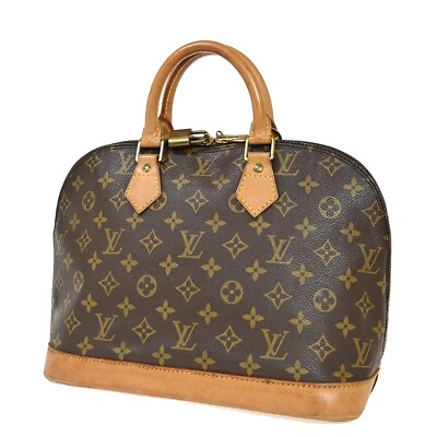 #ad LOUIS VUITTON LV Logo Alma Hand Bag Monogram Leather Brown France M51130 83FA130 $398.00