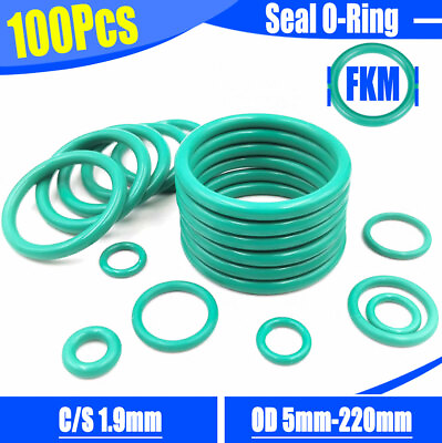 #ad 100Pcs OD 5mm 220mm FKM Fluorine Rubber O Rings 1.9mm Cross Section Sealing Ring $27.78