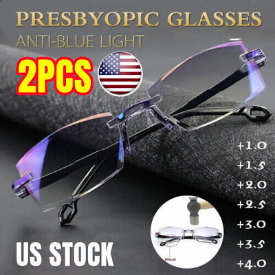 #ad #ad 2Pairs Reading Glasses Sapphire High Hardness Anti blue Far And Near Dual use US $6.20