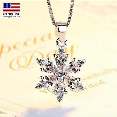 #ad Women 925 Sterling Silver Necklace Crystal Gypsophila Snowflakes Flowers Pendant $6.99