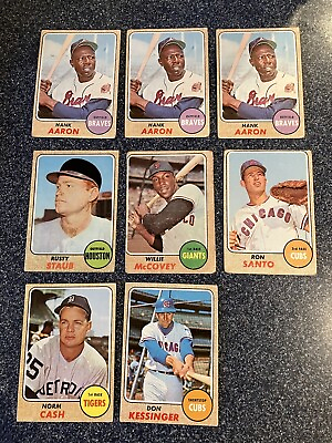 #ad 1968 Topps. 8 Cards. Reduced Price. Creases worn etc. Aaron 3 McCovey Santo $53.00