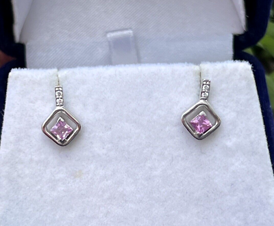 #ad Vtg 14k Diamond amp; Pink Sapphire Geometric Stud Earrings 2 grams $81.00