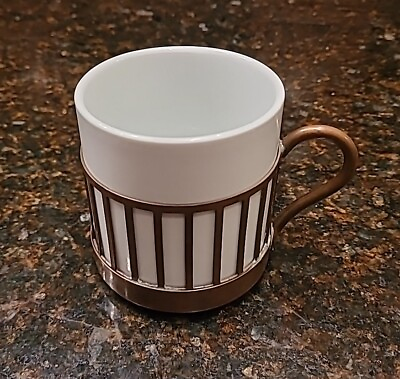#ad Kutahya Porselen Porcelain White Turkish 10 oz Coffee Mug w Copper Cup Holder $24.95
