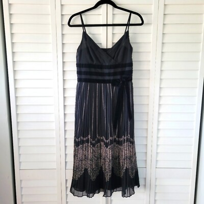 #ad Ann Taylor Loft Black Midi Pleated Strappy Holiday Party Midi Dress Size 4 $40.00
