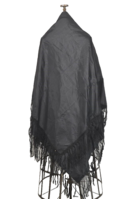 #ad shawl cape black taffeta silk fringe large 66 x 66 in w fringe 19th c original $49.00