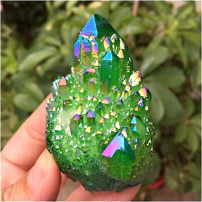 #ad #ad Green Aura Crystal Cluster Angel Titanium Quartz Crystal Rainbow Healing Decor $15.99