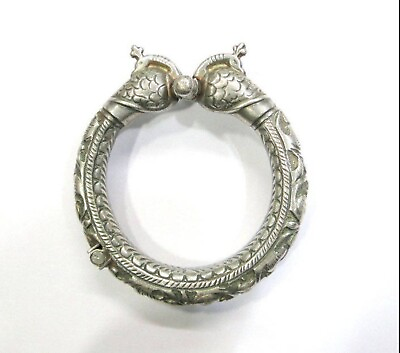 #ad Vintage Antique Ethnic Tribal Old Silver Peacock Hinge Bracelet Bangle Pair Ind $355.22