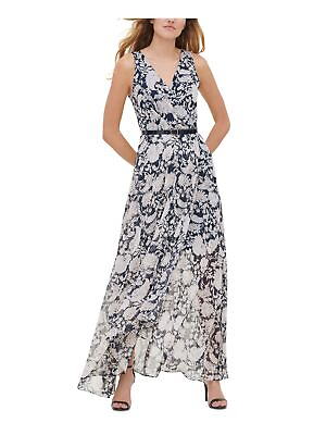 #ad TOMMY HILFIGER Womens Navy Sleeveless Surplice Neckline Maxi Evening Dress 6 $29.99