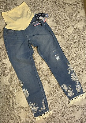 #ad NEW Maternity Jeans Size 6 Flutter amp; Kick Embroidered Tassels MSRP$54 $29.25