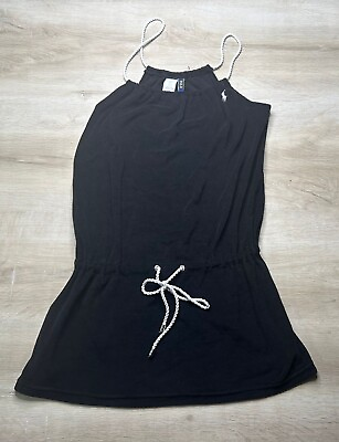 #ad NWOT Polo Ralph Lauren Womens Cover Dress Black S Terry Swimwear White Pony $22.49