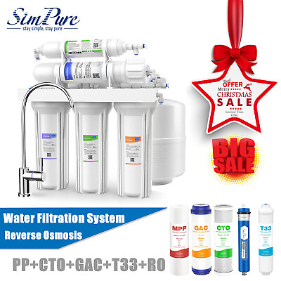 #ad 5 Stage Undersink Reverse Osmosis Water Filtration System 75 GPD Membrane Filter $118.99