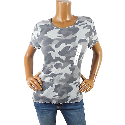 #ad SO Top L New Shirt Gray Camouflage Stretch Casual Short Sleeves $18.97