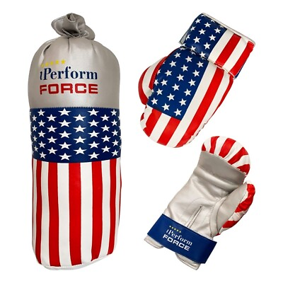 #ad New Boxing Gift Set For Kids American Theme Boxing Gloves amp; Punching Bag MMA $41.99