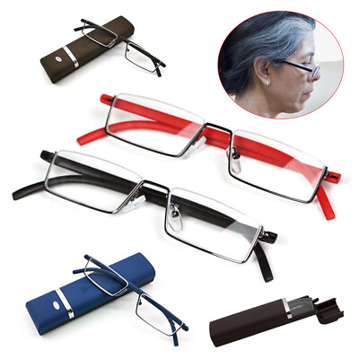 #ad Unisex Half Frame Semi Rimless Reading Glasses Presbyopic Eyewear with Case Box C $7.40