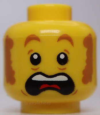 #ad Lego Yellow Head Dual Sided Medium Nougat Eyebrows Sideburns Worried Scared $1.25