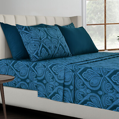 #ad Deep Pocket 6 Piece Bed Sheet Set 1800 Series Microfiber Comfort Paisley Sheets $24.27