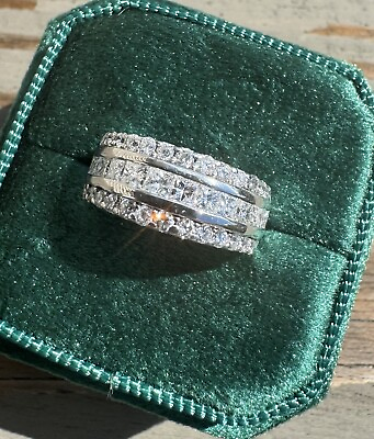 #ad 14k White Gold Natural Princess And Round Diamond Band Ring $1200.00