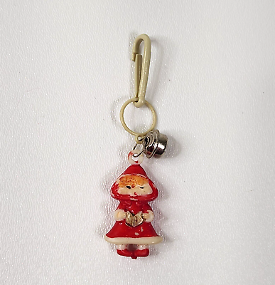 #ad Vintage 1980s Plastic Bell Charm Girl Santa For 80s Necklace $24.55