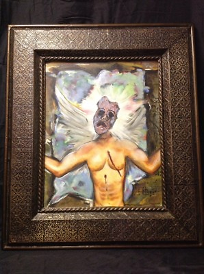 #ad Large Original Oil Painting 2000 Signed David Rocha Ghastly Figure With Note AM $400.00