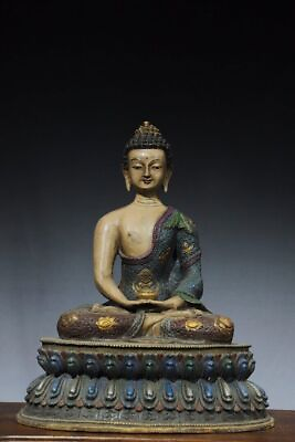 #ad 34 cm China Brass Sakyamuni Buddha Statue Old Bronze Buddha Statue $361.88