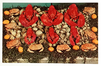 #ad Rhode Island Seafood Lobsters Crabs Clams LK Color UNP Postcard c1970s $3.99