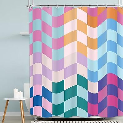 #ad Abstract Colorful Shower Curtain 60Wx72H Multicolor Checkered Kid Geometric B... $26.05