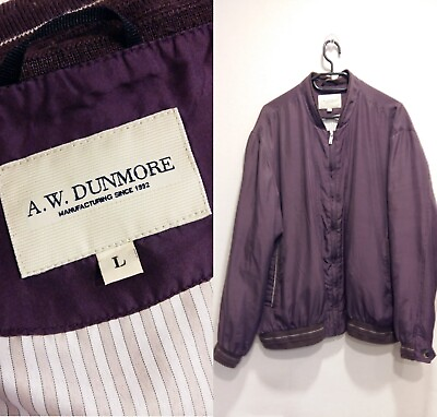 #ad A.W.Dunmore Mens Purple Silk Full Zip Jacket Bomber with Pockets size L $19.50