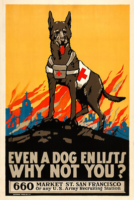 #ad 1915 Even A Dog Enlists Vintage Style Ww1 Wall Art Home Decor POSTER 20quot;x30quot; $24.99
