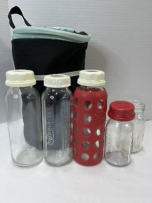 Lot of 5 Evenflo Glass Nurser Bottles Lifefactory Evenflo 2x 4oz 3x 8oz $21.74