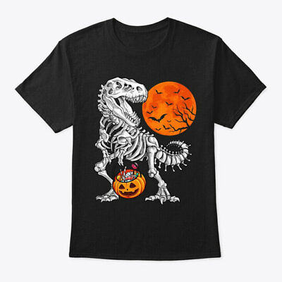 #ad Halloween Dinosaur Skeleton Scary T Shirt Made in the USA Size S to 5XL $21.99