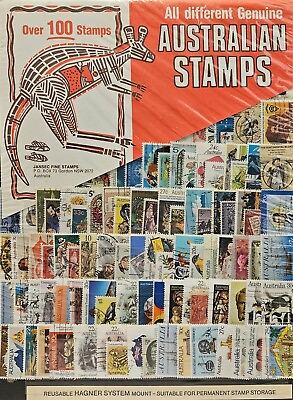 #ad Vintage Australian 100 Used Jansec Fine Stamps Collection 1980#x27;s Sealed $24.99