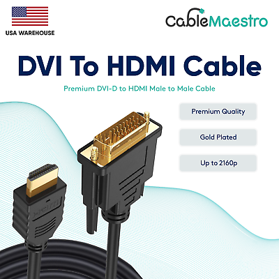 #ad DVI D To HDMI Male To Male Cable Gold 241 HDTV PC Display Wire Monitor 1.5 25FT $12.65