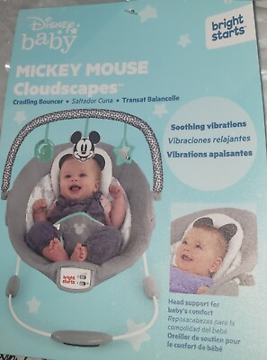 #ad Bright Starts™ Mickey Mouse Cloudscapes Comfy Bouncer in Grey NEW See Desc. $24.00