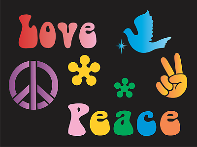 #ad Joanie Peace Stencil Hippie Flower Love Joy Dove Groovy No War Symbol DIY Signs $15.95