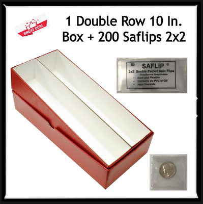 #ad Regular Duty Red 10quot; Box For Coin Flips Double Row 200 Saflips 2x2 Storage Deal $59.90
