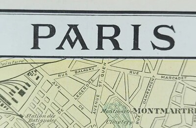 #ad Vintage 1901 PARIS FRANCE Map 11quot;x14quot; Old Antique Original EIFFEL TOWER LOUVRE $42.44