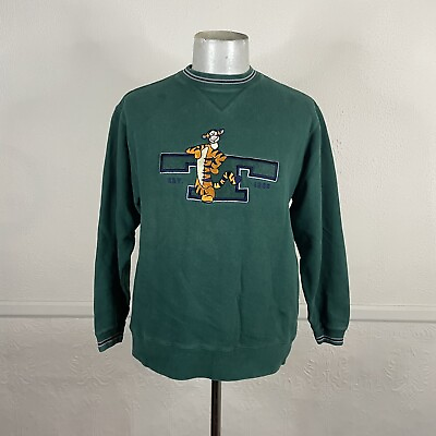 #ad Tigger Sweater Mens S Green Varsity Disney Cartoon Tiger 1968 Vintage $22.05