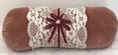 #ad Vintage 60s 70s Neck Roll Bolster Pillow Velvet Lace Cottage Shabby Chic 18” $30.00
