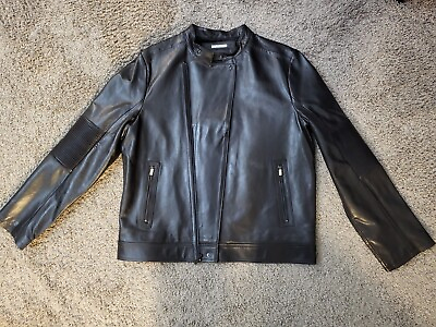 #ad Calvin Klein. Men#x27;s Black Leather Jacket Size L Good condition $245.00