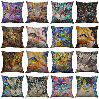 #ad 18 inches Colorful Cat Throw Pillow Cover Animal Waist Cushion Pillows Décor $3.99