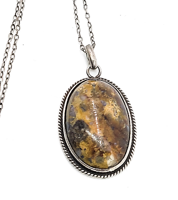 #ad Plume agate sterling silver twisted rope vintage pendant necklace $56.70