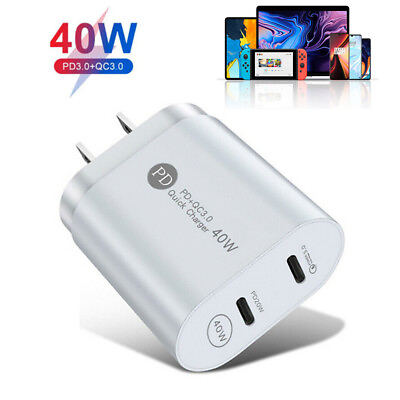 #ad 40W USB C Wall Charger Fast Block Type C Power Adapter For iPhone 14 13 12 11 XR $8.91